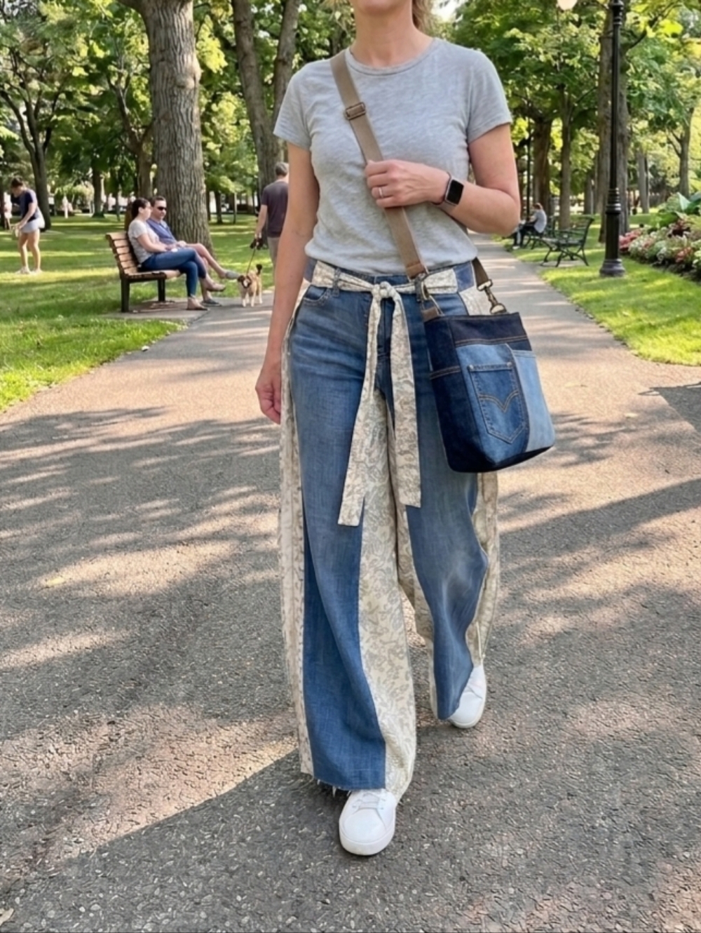 Upcycled Second Life Denim-wrap Jeans With Beautiful Cotton Panels